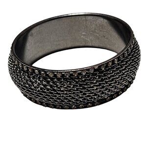 Vintage Silver Tone Mesh Rhinestone Chunky Bangle Bracelet Gothic Steam Punk